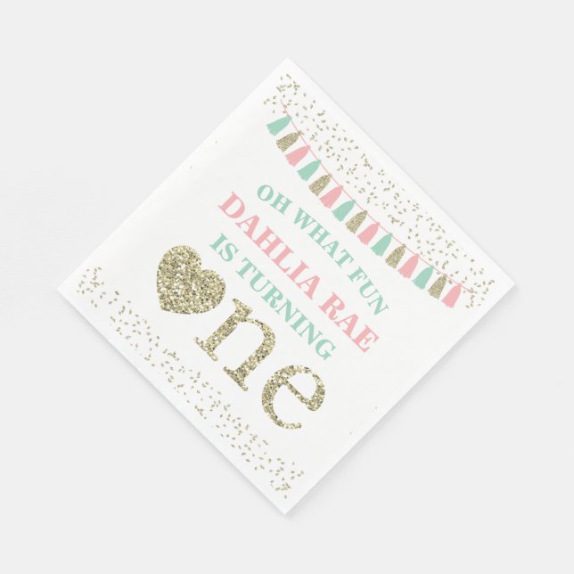 Serviettes En Papier Première Fille Anniversaire de fête Napkins Monnai (Coin)