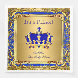 Serviettes En Papier Prince Bleu Royal Couronne Dorée Baby Shower Garço