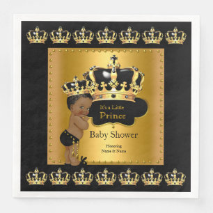 Serviettes En Papier Prince Couronne Or Noir Baby Shower Ethnique