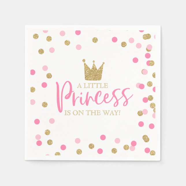 Serviettes En Papier Princess Baby shower Party Napkin rose et or (Devant)