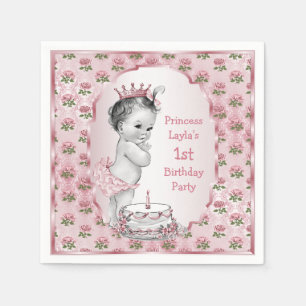 Serviettes En Papier Princesse vintage Roses 1er Anniversaire Gâteau ro