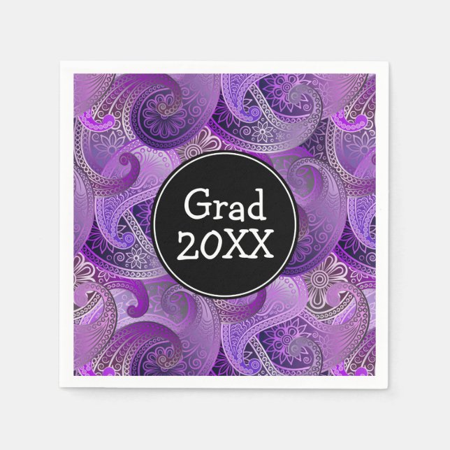 Serviettes En Papier Purple Paisley Motif (Devant)