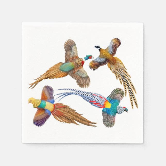 Serviettes En Papier Quatre Pheasants Volants Papier Serviettes (Devant)