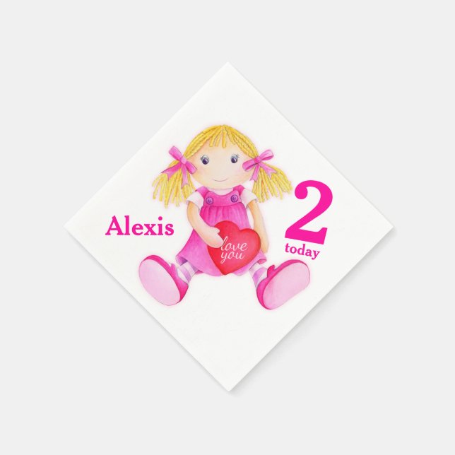 Serviettes En Papier Rag doll art filles 2e Anniversaire serviettes (Coin)