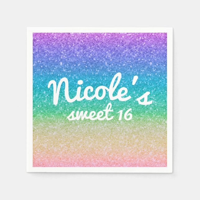 Serviettes En Papier Rainbow Parties scintillant Sparkle Glam fête d'an (Devant)