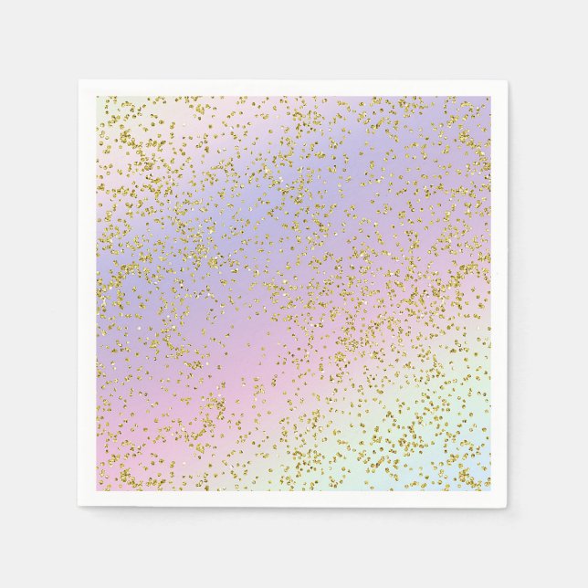 Serviettes En Papier Rainbow Pastel Gold Parties scintillant Imaginaire (Devant)