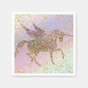 Serviettes En Papier Rainbow Pastel Gold Parties scintillant Unicorn An