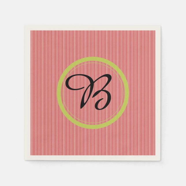 Serviettes en papier rayé orange monogramme modern (Devant)