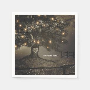 Serviettes En Papier Réception de mariage avec arbre vintage et lumière
