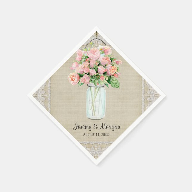 Serviettes En Papier Réception rustique Pays Mason Jar Rose rose rose (Coin)