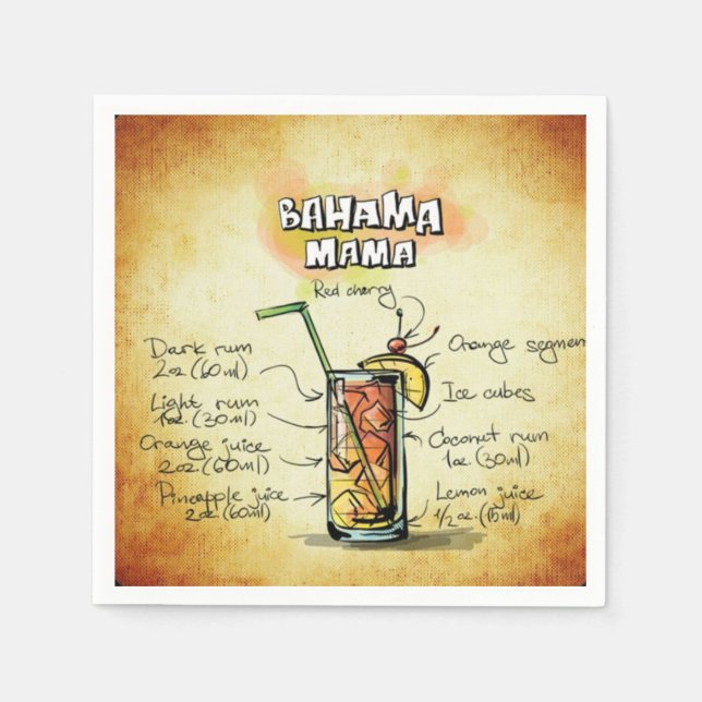 Serviettes En Papier Recette Drink Bahama Mama Bartender (Devant)