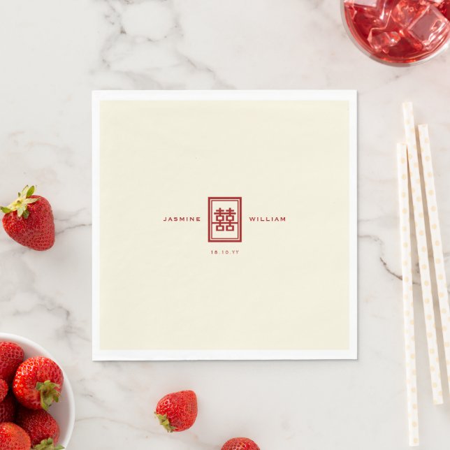 Serviettes En Papier Rectangle classique Double Bonheur Mariage chinois (En situation)