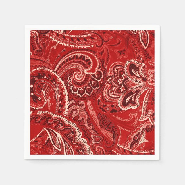 Serviettes En Papier Red Boho Chic Retro Hippy Paisley Bandanna (Devant)