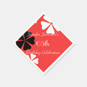 Serviettes En Papier Red Floral Minimalist 65th Birthday Party Paper