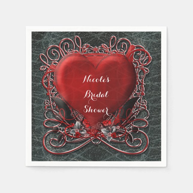 Serviettes En Papier Red Heart & Rose Gothic Valentine Wedding Party (Devant)