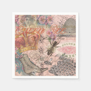 Serviettes En Papier Reine Abeille Vintage Beau Collage