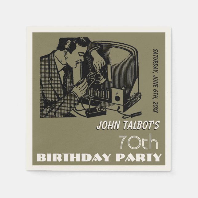 Serviettes En Papier Réparateur TV vintage 70e anniversaire Party P Nap (Devant)