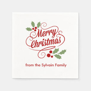 Serviettes En Papier Retro Joyeux mot de Noël Typographie d'art