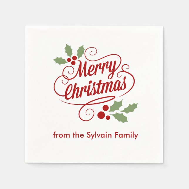Serviettes En Papier Retro Joyeux mot de Noël Typographie d'art (Devant)