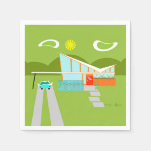 Serviettes En Papier Retro Palm Springs House Cocktail Napkins