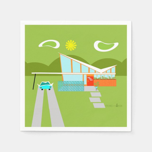 Serviettes En Papier Retro Palm Springs House Cocktail Napkins (Devant)