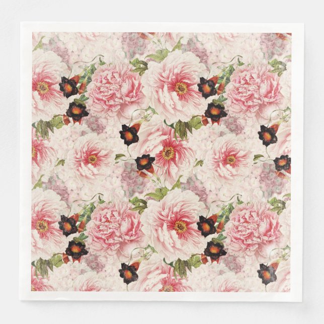 Serviettes En Papier Retro Peony Flower Spring Motif peint (Devant)