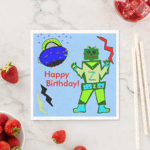 Serviettes En Papier Robot Bleu Cute Boy Navire Anniversaire