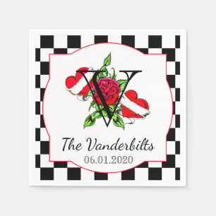 Serviettes En Papier Rockabilly Coeurs et Mariage Rose Napkin