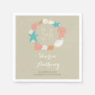 Serviettes En Papier Romantique Plage Trésors Mariage Papier Napkins