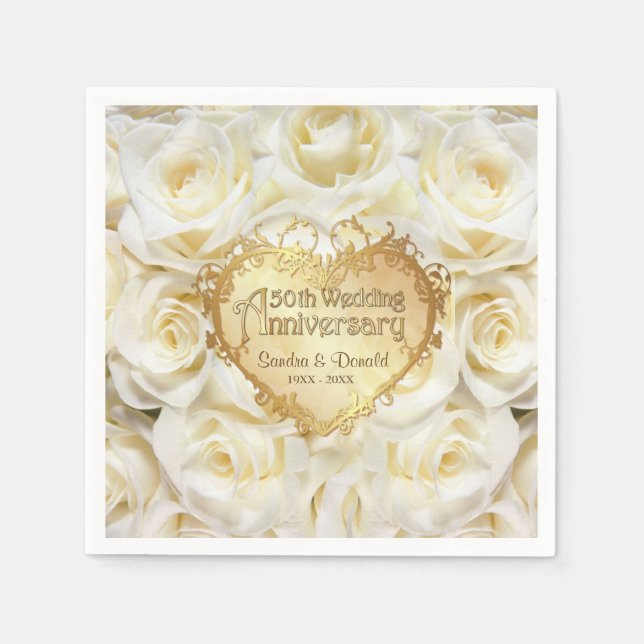 Serviettes En Papier Rose blanche 50e anniversaire de Mariage (Devant)