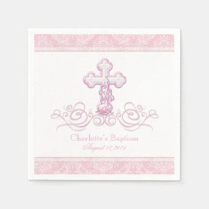 Serviettes en papier rose damassé avec croix pour 