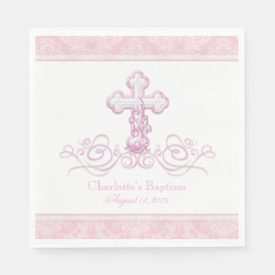 Serviettes en papier rose damassé avec croix pour