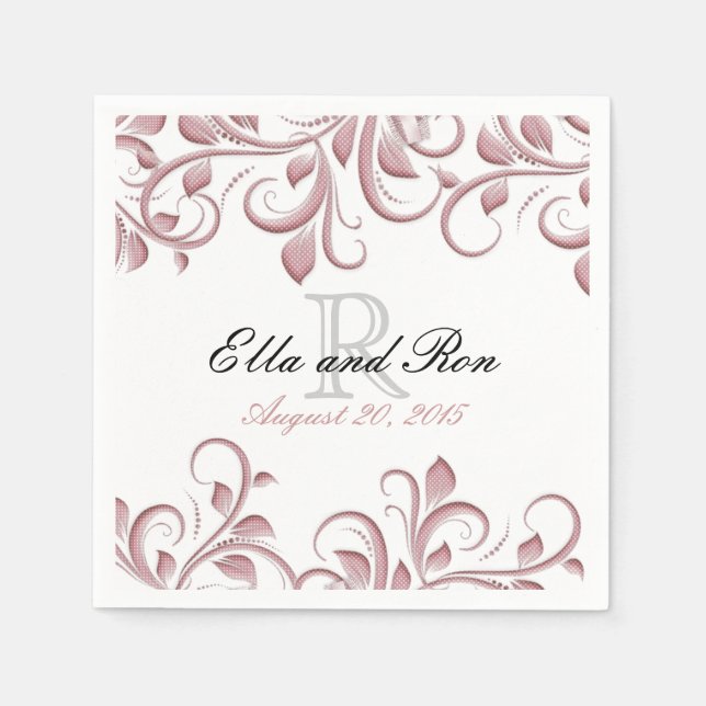 Serviettes En Papier Rose Dusty Monogram Swirl Mariage Modèle Napkin (Devant)