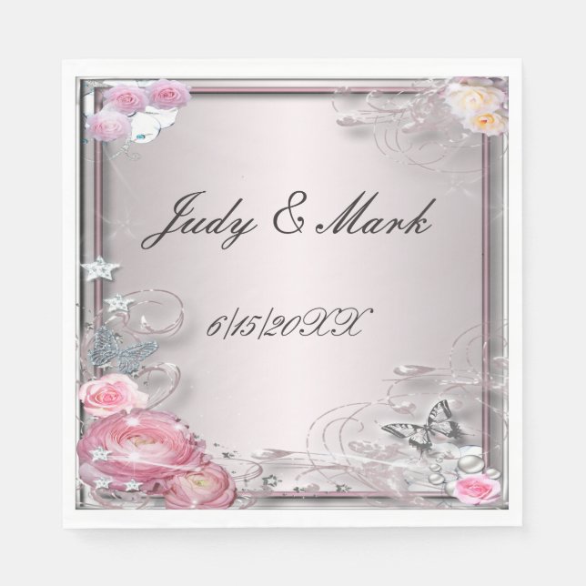 Serviettes En Papier Rose Floral Et Papillon (Devant)