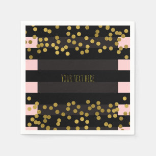 Serviettes En Papier Rose poudré et rayures noires points de foil doré 