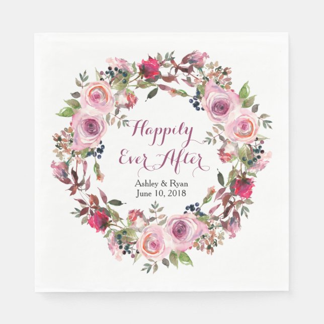 Serviettes En Papier Rose rose violet Mariage de fleurs (Devant)