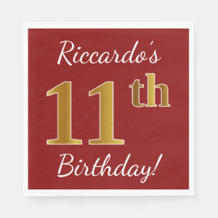 Serviettes En Papier Rouge, anniversaire d'or de Faux 11ème + Nom fait