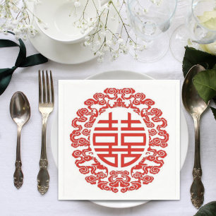 Serviettes En Papier rouge double bonheur mariage chinois moderne