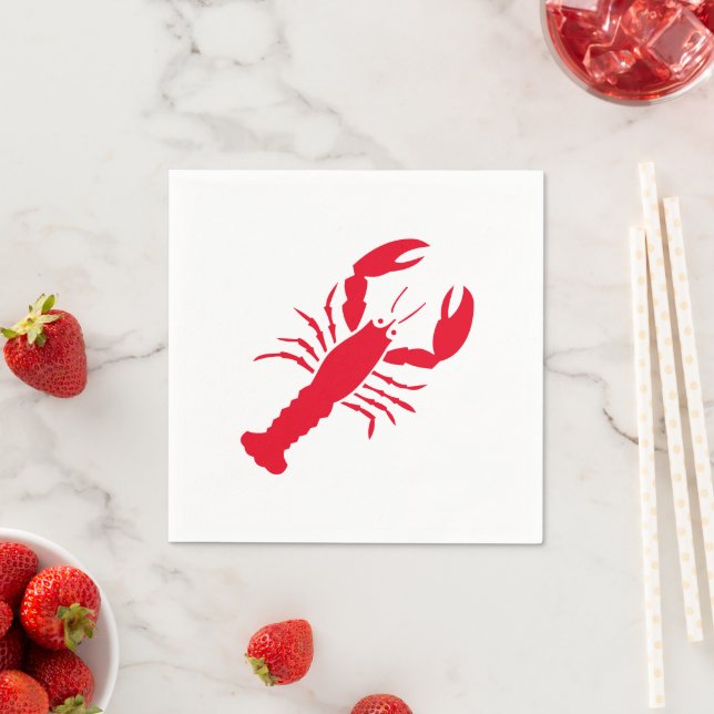 Serviettes en papier rouge et blanc de homard mari (En situation)