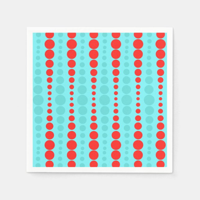 Serviettes en papier rouge et turquoise rétro (Devant)