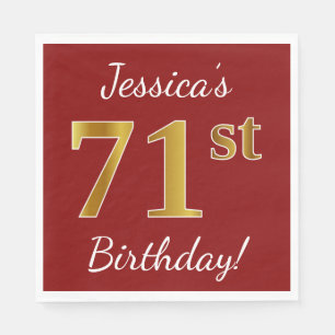 Serviettes En Papier Rouge, Faux Gold 71e anniversaire + Nom personnali
