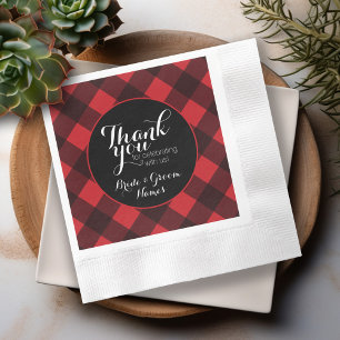 Serviettes En Papier Rouge Rustique Plaid Buffalo Noir Motif Merci