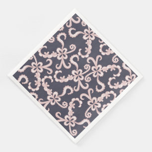 Serviettes En Papier Rougissent la dentelle florale blanche rose sur le