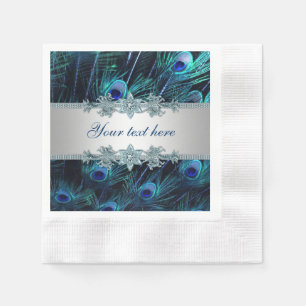 Serviettes En Papier Royal Blue Silver Peacock