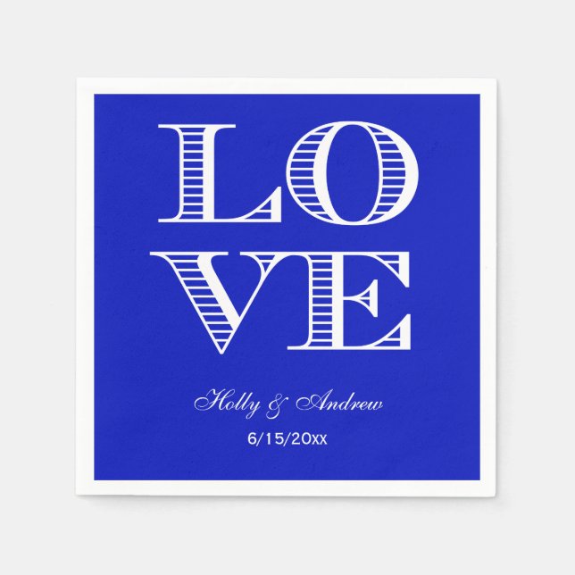 Serviettes en papier Royal Blue, White LOVE (Devant)
