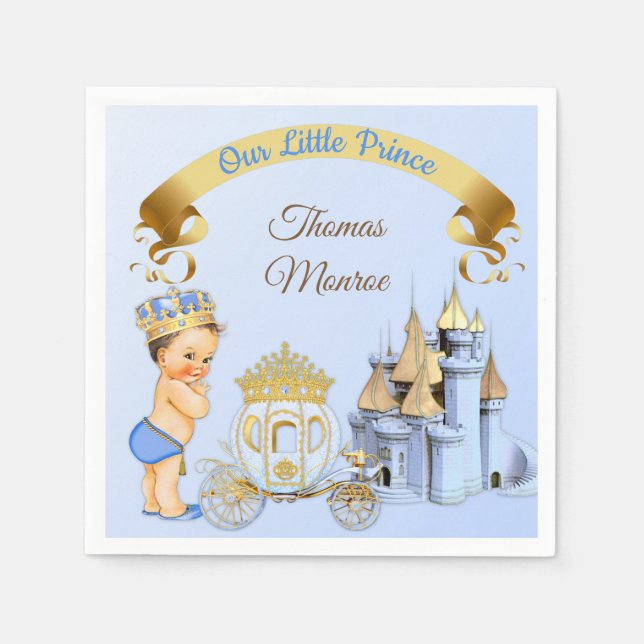 Serviettes En Papier Royal Prince Castle Carriage Blue Gold Boy (Devant)