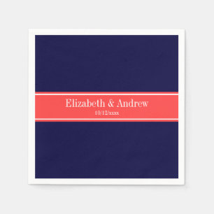 Serviettes En Papier Ruban Rouge Corail Bleu Marine Uni Monogramme Prén