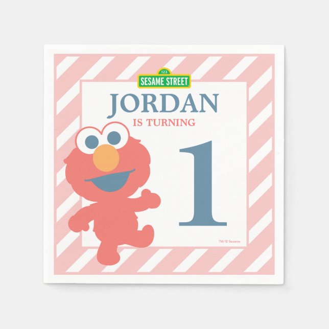 Serviettes En Papier Rue Sésame | Elmo - Premier Anniversaire Papier Na (Devant)