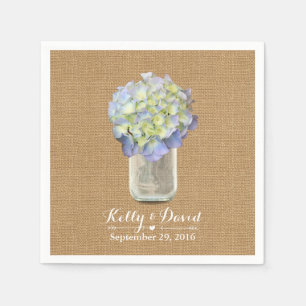 Serviettes En Papier Russe Burlap Blue Hydrangea Mason Jar Mariage