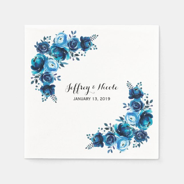 Serviettes En Papier Rustic Blue Floral Country Barne Mariage (Devant)
